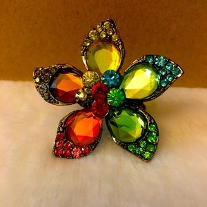 Jeweled flower stretch ring